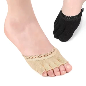 Thin Lace Cotton Anti wear Invisible Summer Padded Five toe Half length Socks High heeled Shoes Palm Shallow New Style One Size