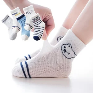 Thin Long Children’s Baby Socks Mesh Breathable Tube Cartoon Bear Striped Summer Super Cute