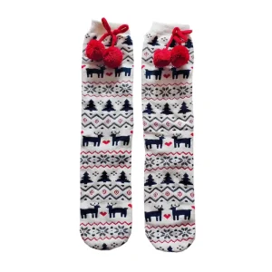 Toddler Girls’ Crew Knitted Breathable Thick Anti Slip Socks Reindeer & Tree Pattern Winter Slipper Socks