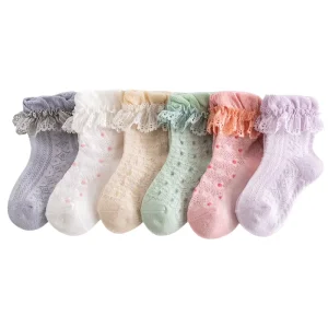 Toddler Girls Lace Ruffle Anti-Slip Breathable Princess Socks Summer Mesh Baby Socks