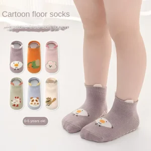 Toddler Grip Socks with Non Slip Unisex Baby Retro Stripe Seamless Crew Ankle Cotton Socks for Girls Boys 6 Pairs