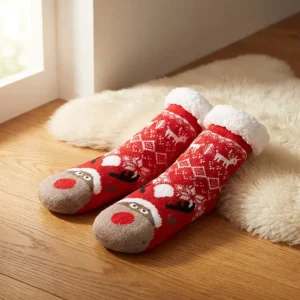 Toddler Kids Knitted Sherpa Lined Slipper Socks Winter Warm Cartoon Pattern Anti-Slip Indoor Thermal Socks