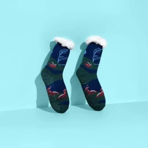 Top Rated Winter Crew Sherpa Lined Christmas Reindeer Lounge Socks for Women Daily Use