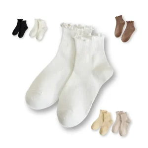 Top Sale Trendy Ruffled Women’s Cotton Socks Soft Stylish With Wooden Ear Edge for Everyday Wear