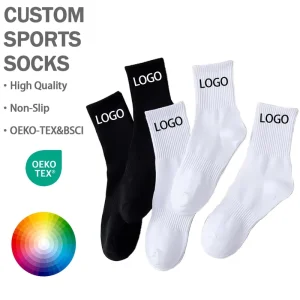 Towel Bottom Men’s Sports Socks Breathable Cotton Knitted Embroidery Custom Design Socks