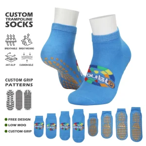 Trampoline Socks Adults Kids Customizable Cuff Bottom Anti Slip Grip Sock Eco Friendly Spring