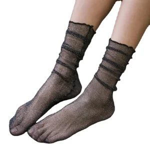 Transparent Woman Socks Summer Elegant Socks Women Metallic Yarn Sex Socks
