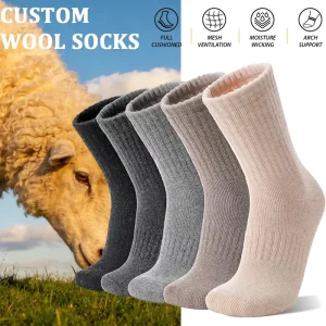 Trending Logo Design Men Wool Socks Unisex Thermal Thick Antibacterial Crew Sports Socks Arch Support Custom Socks