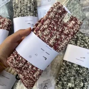 U Brand Women’s Thick Wool Knitted Thermo Slouch Socks Cozy Warm Winter Daily Bottom Logo Rib Knit Crew Sock