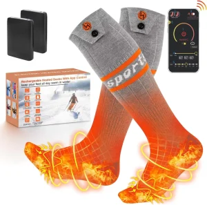 USB Battery Operated Self Heated Knee High Sport Cotton Socks Winter Children Youth Digital Printing Built in