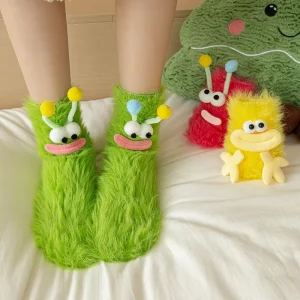 Ugly Cute Funny Cartoon Crew Women’s Socks Autumn Winter Floor Sleep Furry Warm Thick Socks