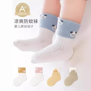 Ultra-Thin Summer Mesh Breathable Baby Socks Cute Cartoon Design Loose Mouth Short Cotton Socks Anti-Slip for Newborn Kids