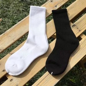 Unisex Autumn Sports Knee High Socks Knitted Cotton Soft Solid Black White Colors Body Logo