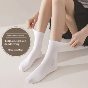 Unisex Bamboo Fiber Mid-Calf Socks Mesh Breathable Antibacterial Odor-Resistant Polyester Spandex Nylon Blend