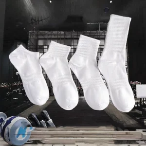 Unisex Basic Ribbed Cotton Crew Socks Sweat-Absorbent Summer Casual Ankle Socks for Men in White Black