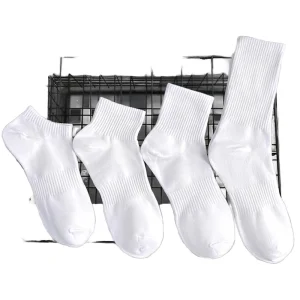 Unisex Basic Ribbed Cotton Crew Socks Sweat Absorbent Summer Casual Ankle Socks for Men in White and Black