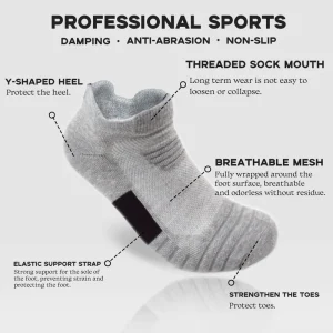 Unisex Black White Grey Terry Cushioned Ankle Athletic Socks Mesh Breathable Moisture Wicking Anti Blister Running Sports Socks