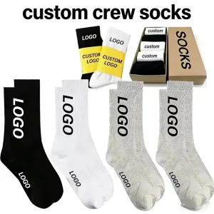 Unisex Breathable Embroidered Custom Logo Cotton Crew Sports Socks for Running Basketball