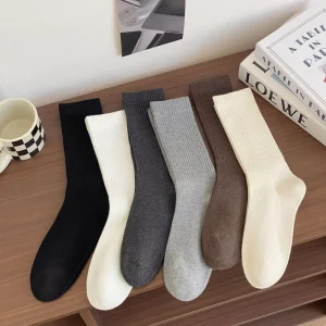 Unisex Casual Winter Pure Cotton Korean Japanese Style Sweat-Absorbent Solid Color Long Socks