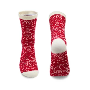 Unisex Cotton Crew Socks Custom Logo Red Abstract Pattern Breathable Socks for Holiday Occasions