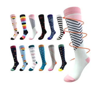 Unisex Crew Compression Sports Custom Logo 20-30mmhg Elastic Breathable Knee High Nurse Sport Athletic Socks