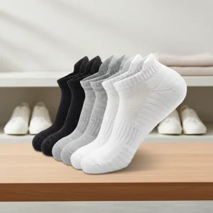 Unisex Custom Cotton Cushioned Running Socks Low Cut Men’s Sports Socks for Winter Knitted with Logo on Cuff and Bottom