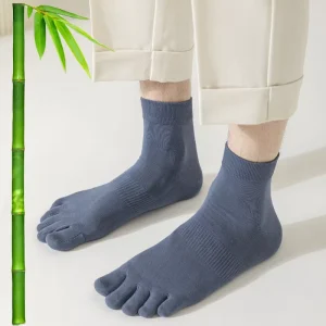 Unisex Custom Logo 5 Toe Bamboo Cotton Casual Crew Socks Comfortable Black Quick Dry Anti Bacterial