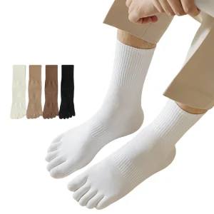 Unisex Custom Logo Bamboo Cotton Five Toe Sports Socks Comfortable Black Crew Socks with High Ankle Knitted for Winter Season