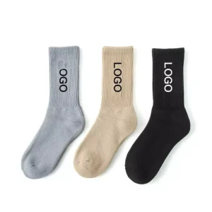 Unisex Custom Logo Casual Dress Sock Jacquard Knitted Print Free Cotton Crew Sweat-Absorbent Cuff Autumn Men Grip Sports Socks
