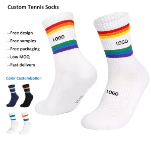 Unisex Custom Logo Tennis Sports Combed Cotton Socks Full Cushioned Anti Odor Rainbow Colorful Socks Factory Customized