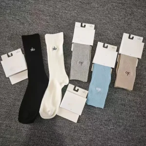 Unisex Double Needle Cotton Crew Socks with Embroidery Moisture Wicking for Yoga Running