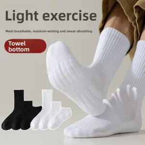 Unisex Knitted Terry Thick Athletic Shock Absorbing Terry Backed Cotton Socks Sweat Wicking Breathable Anti Odor