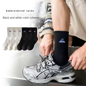 Unisex Men’s & Women’s Embroidery Socks Spring Autumn Sweat-Absorption Breathable Cotton New Logo on Bottom