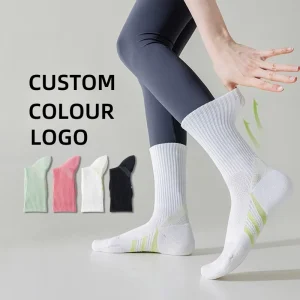 Unisex Neutral Cotton Sports Socks Moisture Wicking High-Crew Yoga Logo Cuff Bottom Casual Throwback Design Youth