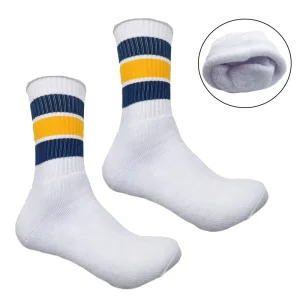 Unisex Retro Striped Thick Full Terry Cushion Crew Socks Low MOQ Casual Athletic Sports Socks for Spring Season Bottom Logo