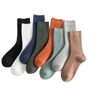 Unisex Solid Color 100% Cotton Anti Slip Breathable Knitted Thick Long Crew Dress Socks Ladies White Black Summer