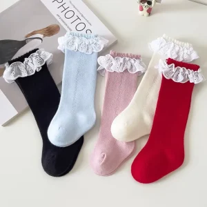 Unisex Spanish Style Breathable Mesh Socks for Kids Comfortable Knee High Slinky Sock Ruffle Trim Design