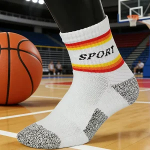 Unisex Striped Custom Sports Socks Breathable Terry Cushion Moisture Wicking Anti-Slip Gym Training Athletic Crew Socks