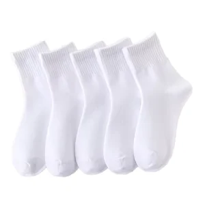 Unisex Summer White Cotton Crew Socks 100% Cotton Thin Knitted Bottom Logo for School & Sports Children’s Size