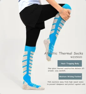 Unisex WZ25020 Seamless Calf Athletic Thermal Socks High Impact Absorption Wick Moisture Cushioned Merino Wool Winter Print for