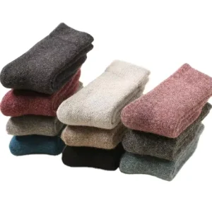 Unisex Winter Wool Crew Socks Custom Design Knitted Terry Cushioned Plain Warm Socks for Women