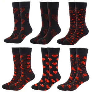 Valentine’s Day Cotton Mid Calf Crew Length Casual Socks for Men Women Heart Printing Thermal Long Sleeved Bottom Digital