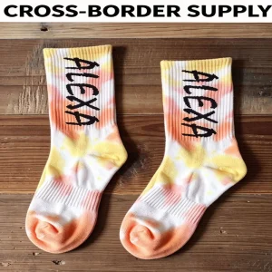 Versatile Men’s Casual 360° Digitally Printed Mid Calf Socks Letter Pattern Design Breathable Sweat Absorbent Trendy Style