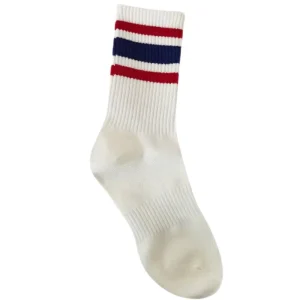 Versatile White Cotton Casual Socks Women Regular Crew Striped Anti Bacterial Quick Dry Sweat Absorbent Breathable Knitted