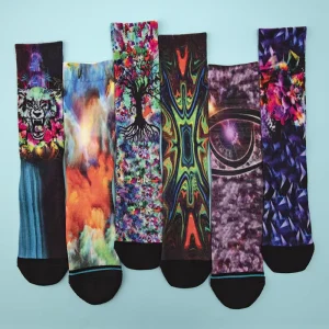 Vibrant Art Print Crew Socks Reinforced Toe Street Style Novelty Socks Blank Sublimation