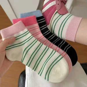 Vintage Casual Striped Knitted Women Crew Socks Summer Thin Sports Anti-Slip Couple