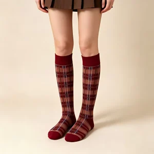 Vintage Checkered Women Socks Knitted Retro Plaid Crew Socks Fashion Unisex Cuffed Cotton Fall Winter Ladies Women Socks