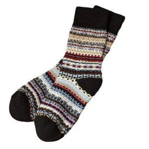 Vintage Ethnic Style Men’s Mid-Barrel Socks Autumn Winter Warm Thick Needle Stockings Crew High Logo Body
