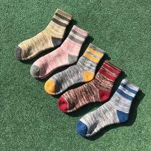 Vintage Striped Crew Socks for Men & Women Marled Cotton Retro Athletic Socks Cuff Detail Spring Season Outdoor Hiking Socks