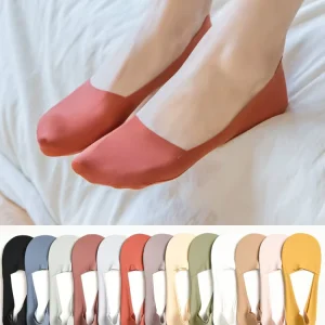 WJN Women Thin Cotton Knitted Anti Slip Breathable Summer Low Cut Short Socks Invisible Boat Solid Color Daily Use